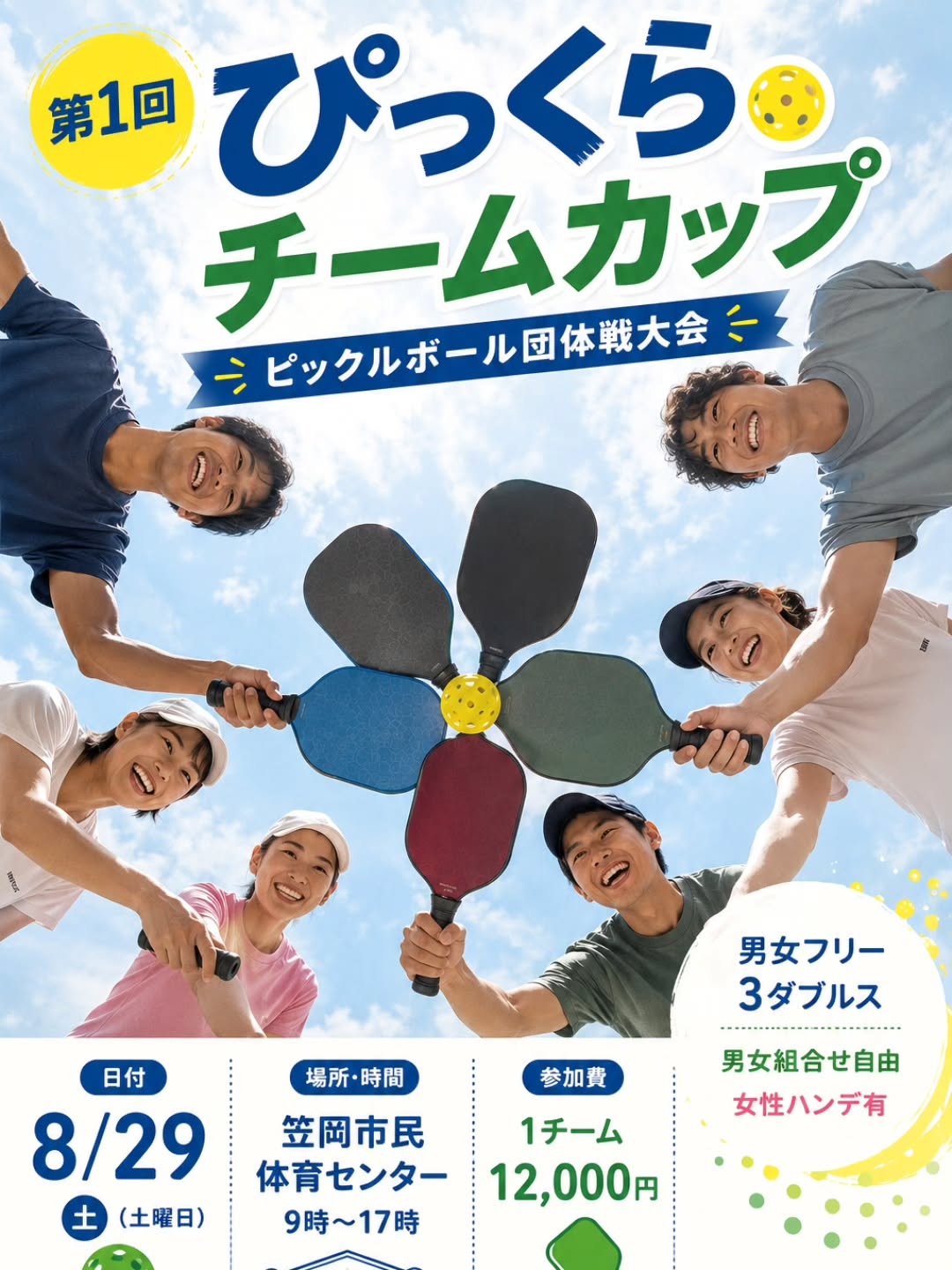 【8/29】笠岡で「第1回ぴっくらチームカップ」ピックルボール団体戦開催